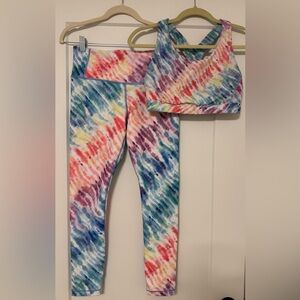 Athleta Love Proudly Rainbow Tie Dye Leggings/Sports Bra Set-Size Small